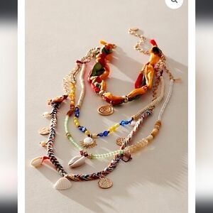 NWT! FREE PEOPLE, Layered Chain And Textile Necklace, Multicolor, MSRP $68
